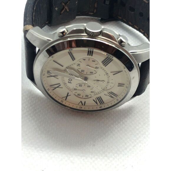 Fossil Q NDW1 Men's Brown Leather Analog Cream Dial Quartz Genuine Watch BP161 - Picture 6 of 10